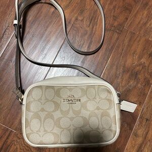 Coach Signature Beige and Cream Crossbody Bag